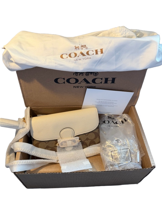 Coach Handbags - Coach Elle Chain Crossbody Signature Canvas Khaki Chalk Leather NWT Full Set
